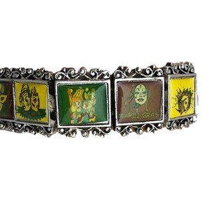 Mardi Gras Theme Tile Stretchable Bracelet